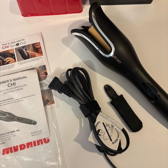 CHI Spin N Curl 1” Ceramic Rotating Curler, Black, with Cleaning Tool - New - Picture 1 of 9